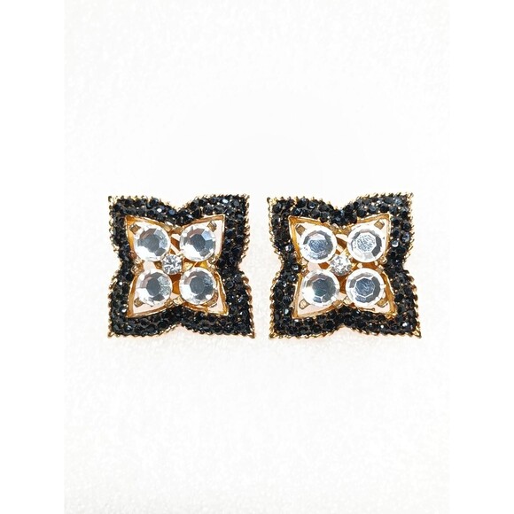 Unbranded Jewelry - Jay Feinberg Signed Clip-On Earrings Gold Tone Rhinestone 80s